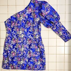 Boohoo Blue Floral One-Shoulder Dress